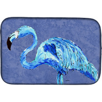 "Caroline's Treasures Flamingo On Slate Blue Dish Drying Mat, 14"" x 21"", Multicolor"