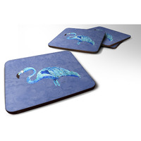 "Caroline's Treasures 8873FC Flamingo on Slate Blue Foam Coasters (Set of 4), 3.5"" H x 3.5"" W, Multicolor"