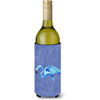 Flamingo On Slate Blue Wine Bottle Beverage Insulator Beverage Insulator Hugger