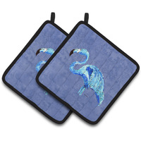 "Caroline's Treasures Flamingo On Slate Blue Pair of Pot Holders 8873PTHD, 7.5HX7.5W, Multicolor"