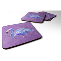 "Caroline's Treasures 8874FC Flamingo on Purple Foam Coasters (Set of 4), 3.5"" H x 3.5"" W, Multicolor"