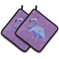 "Caroline's Treasures Flamingo On Purple Pair of Pot Holders 8874PTHD, 7.5HX7.5W, Multicolor"
