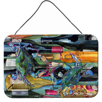 "Caroline's Treasures Blue Crabby Wine Bottles Aluminum Metal Wall or Door Hanging Prints, 8 x 12"""