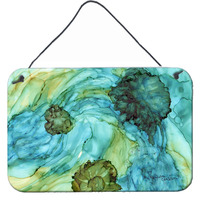 "Caroline's Treasures 8952DS812 Abstract in Teal Flowers Wall or Door Hanging Prints, 8 x 12"", Multicolor"
