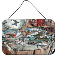 "Caroline's Treasures Basket Full of Blue Crabs Wall or Door Hanging Prints 8961DS812, 8""H x 12""W, Multicolor"