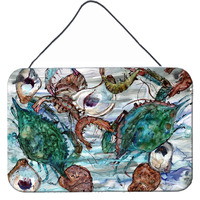 "Caroline's Treasures Shrimp, Crabs and Oysters in water Wall or Door Hanging Prints 8965DS812, 8""H x 12""W, Multicolor"