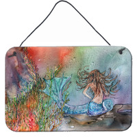 "Caroline's Treasures Brunette Mermaid Water Fantasy Wall or Door Hanging Prints 8972DS812, 8""H x 12""W, Multicolor"