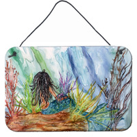 "Caroline's Treasures Black Haired Mermaid Water Fantasy Wall or Door Hanging Prints 8974DS812, 8""H x 12""W, Multicolor"