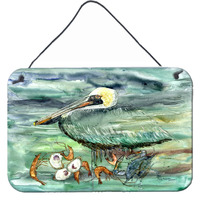 "Caroline's Treasures Watery Pelican, Shrimp, Crab and Oysters Wall or Door Hanging Prints 8978DS812, 8""H x 12""W, Multicolor"