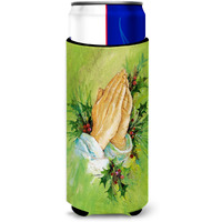 "Caroline's Treasures Praying Hangs with Holly Leaves Michelob Ultra Koozies for Slim Cans, Multicolor"