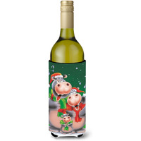 "Caroline's Treasures Hippo Family Caroling Wine Bottle Koozie Hugger, 750ml, Multicolor"