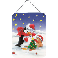 "Caroline's Treasures Penguin and Robin with Christmas Tree Wall or Door Hanging Prints AAH7203DS1216, 16HX12W, Multicolor"
