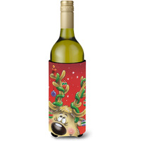 "Caroline's Treasures Comic Reindeer with Decorated Antlers Wine Bottle Koozie Hugger, 750ml, Multicolor"