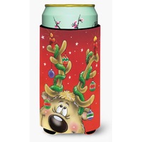 "Caroline's Treasures Comic Reindeer with Decorated Antlers Tall Boy Koozie Hugger, Multicolor"