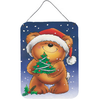 "Caroline's Treasures Teddy Bear and Christmas Tree Wall or Door Hanging Prints AAH7208DS1216, 16HX12W, Multicolor"