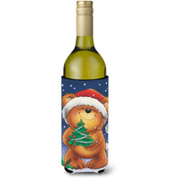 "Caroline's Treasures Teddy Bear and Christmas Tree Wine Bottle Koozie Hugger, 750ml, Multicolor"