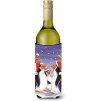 "Caroline's Treasures Holiday Penguins Wine Bottle Koozie Hugger, 750ml, Multicolor"