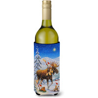 "Caroline's Treasures Christmas Gnome Riding Reindeer Wine Bottle Koozie Hugger, 750ml, Multicolor"