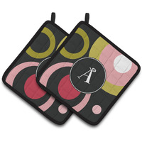 "Caroline's Treasures Letter A Monogram - Retro In black Pair of Pot Holders AM1001-APTHD, 7.5HX7.5W, Multicolor"