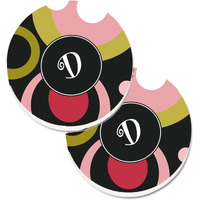"Caroline's Treasures Letter D Monogram - Retro In black Set of 2 Cup Holder Car Coasters AM1001-DCARC, 2.56, Multicolor"