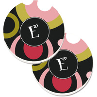 "Caroline's Treasures Letter E Monogram - Retro In black Set of 2 Cup Holder Car Coasters AM1001-ECARC, 2.56, Multicolor"