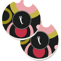 "Caroline's Treasures Letter I Monogram - Retro In black Set of 2 Cup Holder Car Coasters AM1001-ICARC, 2.56, Multicolor"