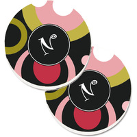 "Caroline's Treasures Letter N Monogram - Retro In black Set of 2 Cup Holder Car Coasters AM1001-NCARC, 2.56, Multicolor"