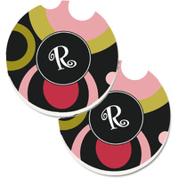 "Caroline's Treasures Letter R Monogram - Retro In black Set of 2 Cup Holder Car Coasters AM1001-RCARC, 2.56, Multicolor"