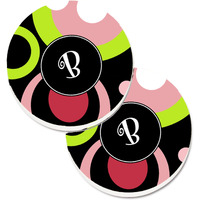 "Caroline's Treasures Letter B Monogram - Retro In black Set of 2 Cup Holder Car Coasters AM1002-BCARC, 2.56, Multicolor"