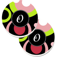 "Caroline's Treasures Letter O Monogram - Retro In black Set of 2 Cup Holder Car Coasters AM1002-OCARC, 2.56, Multicolor"