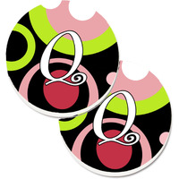 "Caroline's Treasures Letter Q Monogram - Retro In black Set of 2 Cup Holder Car Coasters AM1002-QCARC, 2.56, Multicolor"