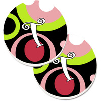 "Caroline's Treasures Letter T Monogram - Retro In black Set of 2 Cup Holder Car Coasters AM1002-TCARC, 2.56, Multicolor"