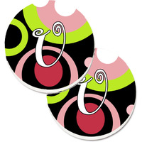 "Caroline's Treasures Letter U Monogram - Retro In black Set of 2 Cup Holder Car Coasters AM1002-UCARC, 2.56, Multicolor"