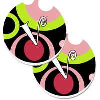 "Caroline's Treasures Letter V Monogram - Retro In black Set of 2 Cup Holder Car Coasters AM1002-VCARC, 2.56, Multicolor"