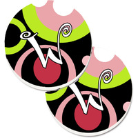 "Caroline's Treasures Letter W Monogram - Retro In black Set of 2 Cup Holder Car Coasters AM1002-WCARC, 2.56, Multicolor"
