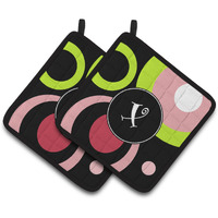 "Caroline's Treasures Letter x Monogram - Retro In black Pair of Pot Holders AM1002-XPTHD, 7.5HX7.5W, Multicolor"