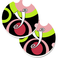 "Caroline's Treasures Letter Y Monogram - Retro In black Set of 2 Cup Holder Car Coasters AM1002-YCARC, 2.56, Multicolor"