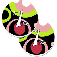 "Caroline's Treasures Letter Z Monogram - Retro In black Set of 2 Cup Holder Car Coasters AM1002-ZCARC, 2.56, Multicolor"