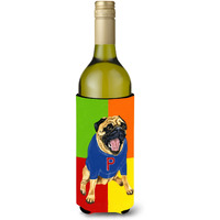 "Caroline's Treasures Go Team Varsity Pug Wine Bottle Koozie Hugger, 750ml, Multicolor"