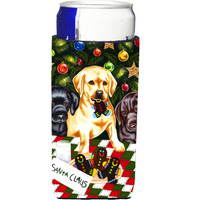 "Caroline's Treasures Santa's Helpers In Christmas Stockings Labrador Michelob Ultra Koozies for Slim Cans, Multicolor"