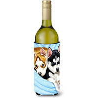 "Caroline's Treasures Snow Angels Siberian Husky Wine Bottle Koozie Hugger, 750ml, Multicolor"