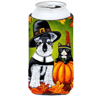"Caroline's Treasures Thanksgiving Friends Schnauzer Tall Boy Koozie Hugger, Multicolor"