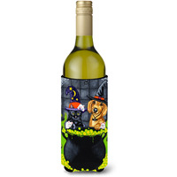 "Caroline's Treasures Brewing Up Trouble Halloween Dachshund Wine Bottle Koozie Hugger, 750ml, Multicolor"