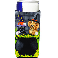"Caroline's Treasures Brewing Up Trouble Halloween Dachshund Michelob Ultra Koozies for Slim Cans, Multicolor"