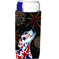 "Caroline's Treasures for Our Hero's Fireworks Patriotic Dalmatian Michelob Ultra Koozies for Slim Cans, Multicolor"
