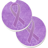 "Caroline's Treasures Lavender Ribbon For All Cancer Awareness Set of 2 Cup Holder Car Coasters AN1200CARC, 2.56, Multicolor"