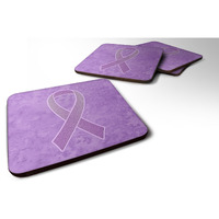 "Caroline's Treasures AN1200FC Lavender Ribbon for All Cancer Awareness Foam Coaster (Set of 4), 3.5"" H x 3.5"" W, Multicolor"