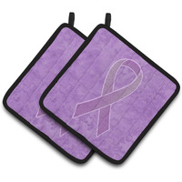 "Caroline's Treasures Lavender Ribbon For All Cancer Awareness Pair of Pot Holders AN1200PTHD, 7.5HX7.5W, Multicolor"