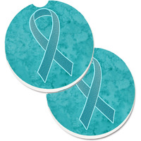 "Caroline's Treasures Teal Ribbon For Ovarian Cancer Awareness Set of 2 Cup Holder Car Coasters AN1201CARC, 2.56, Multicolor"