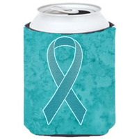 Teal Ribbon for Ovarian Cancer Awareness Can or Bottle Hugger AN1201CC